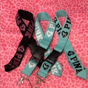 PINK Victoria's Secret Black and Teal Lanyards